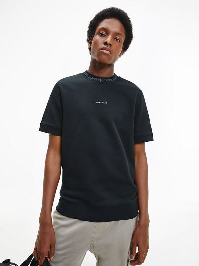 Calvin Klein Ruhák HU803378 | Calvin Klein Organic Cotton Short Sleeve Férfi Pulóver Fekete